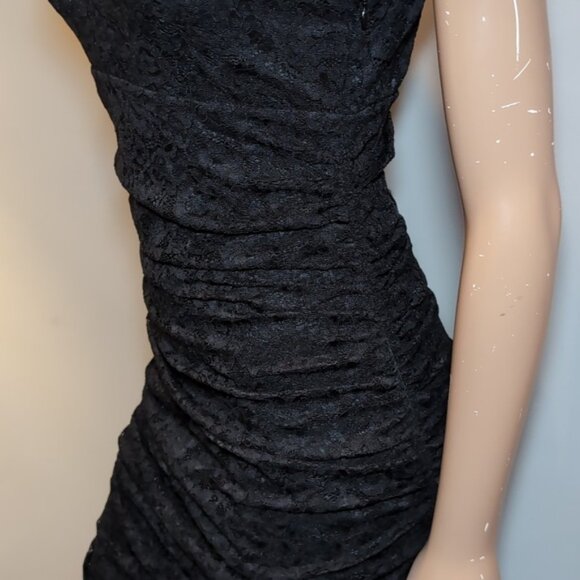 Express Ruched Lace Bodycon Dress Sleeveless Vneck Vback Fitted Cocktail LBD - Picture 4 of 14